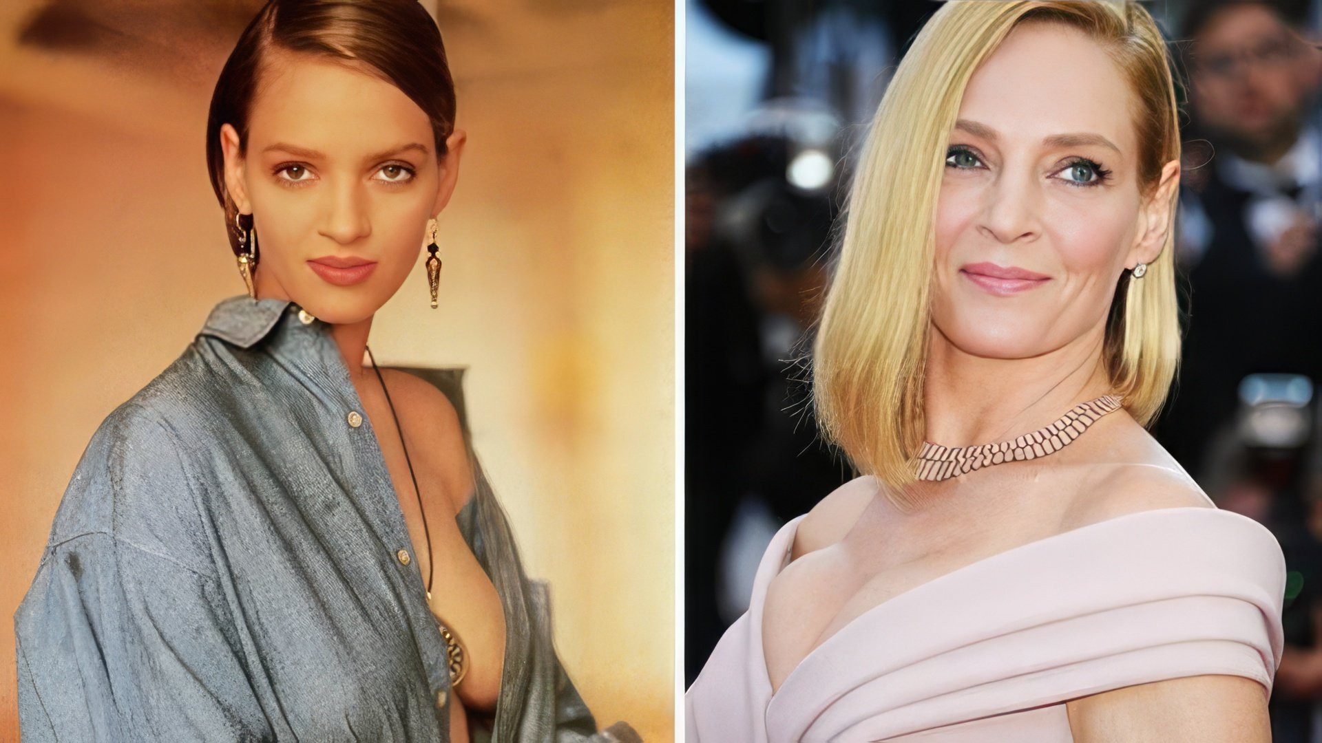 Uma Thurman w młodości i teraz
