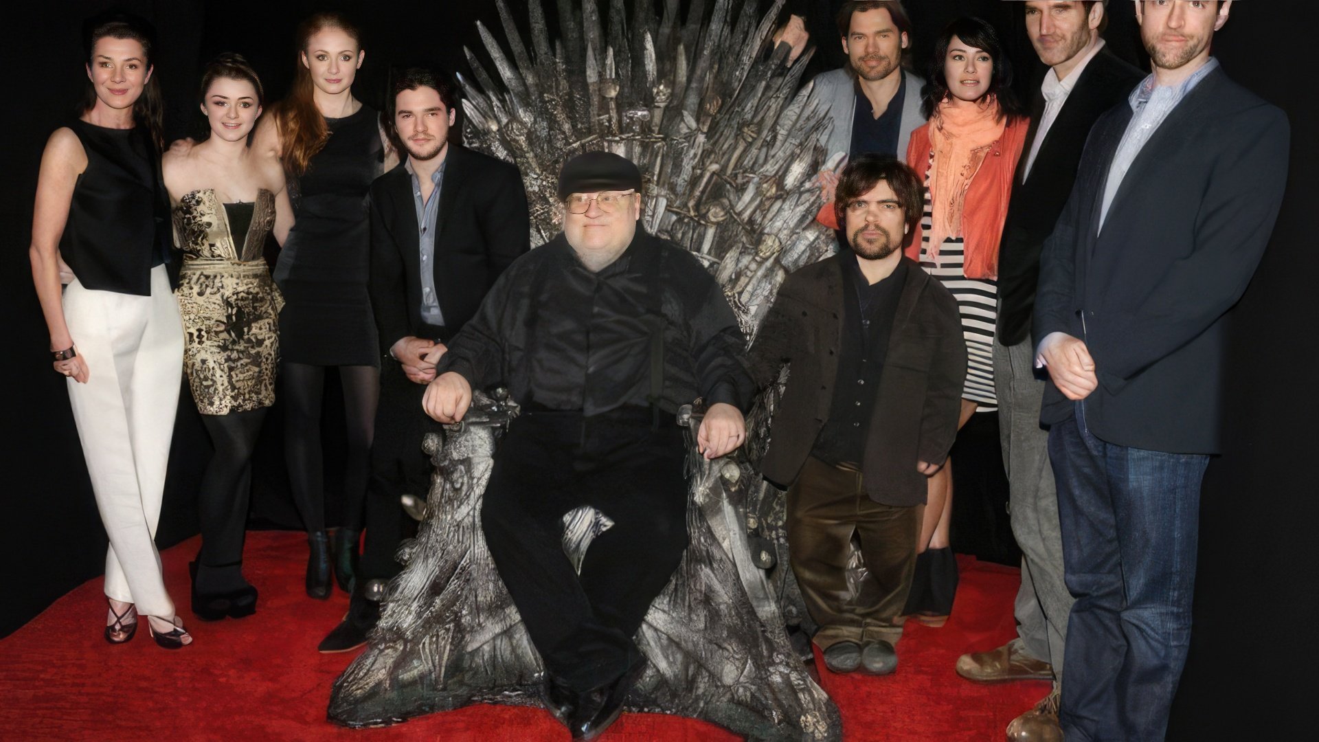 Peter Dinklage z George'em R.R. Martinem i innymi członkami obsady "Game of Thrones"