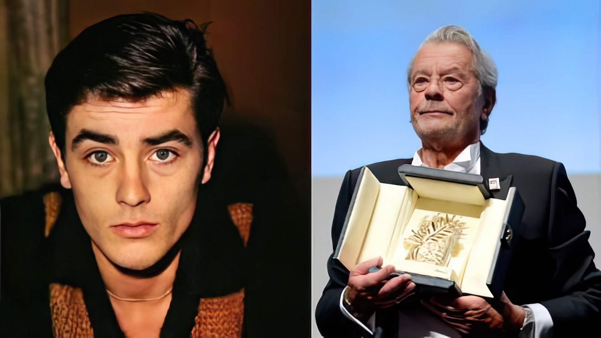 Alain Delon w młodości i późniejszych latach (Cannes 2019)