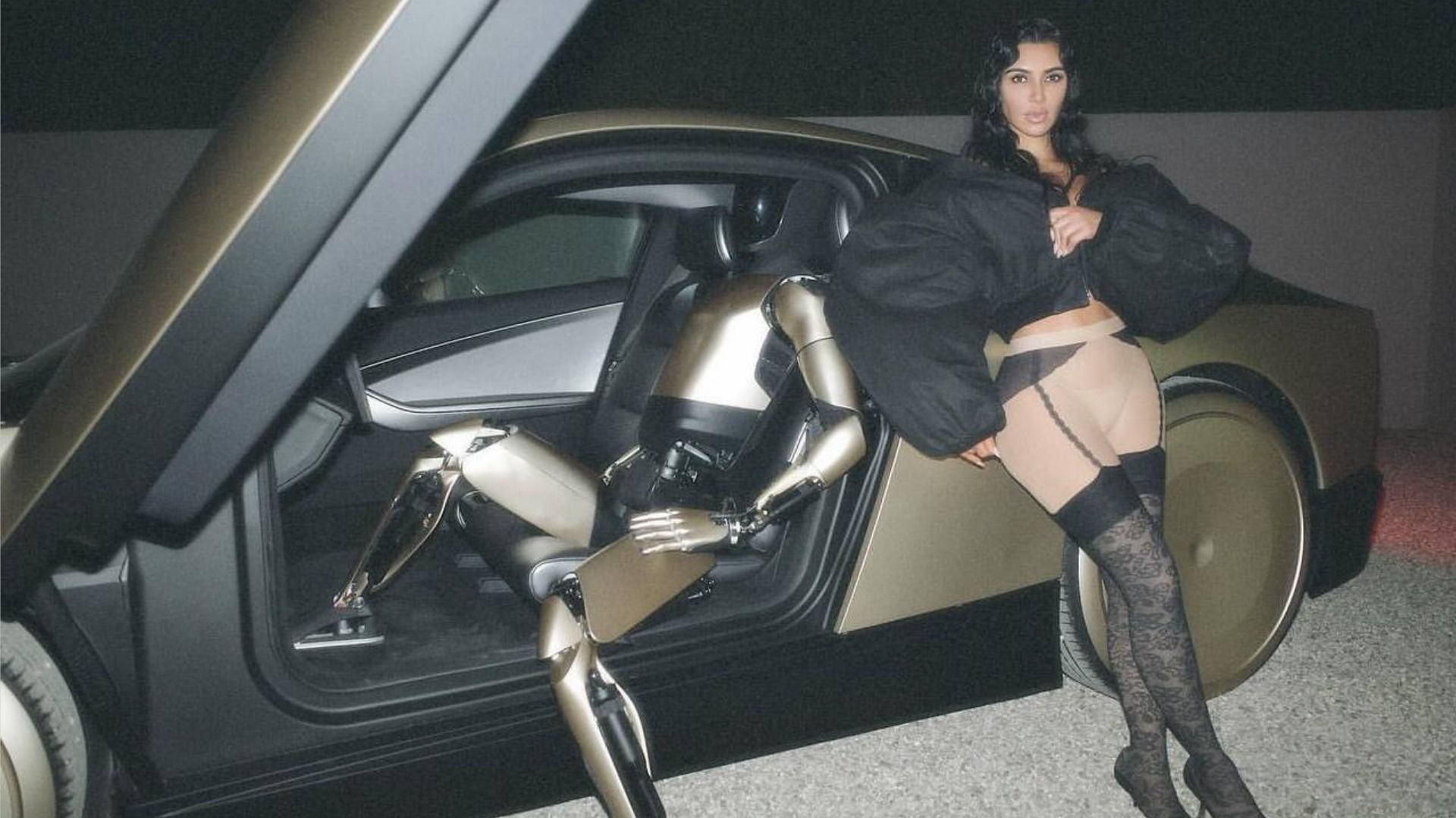 Kim Kardashian z Tesla Bot i Tesla Cybercab