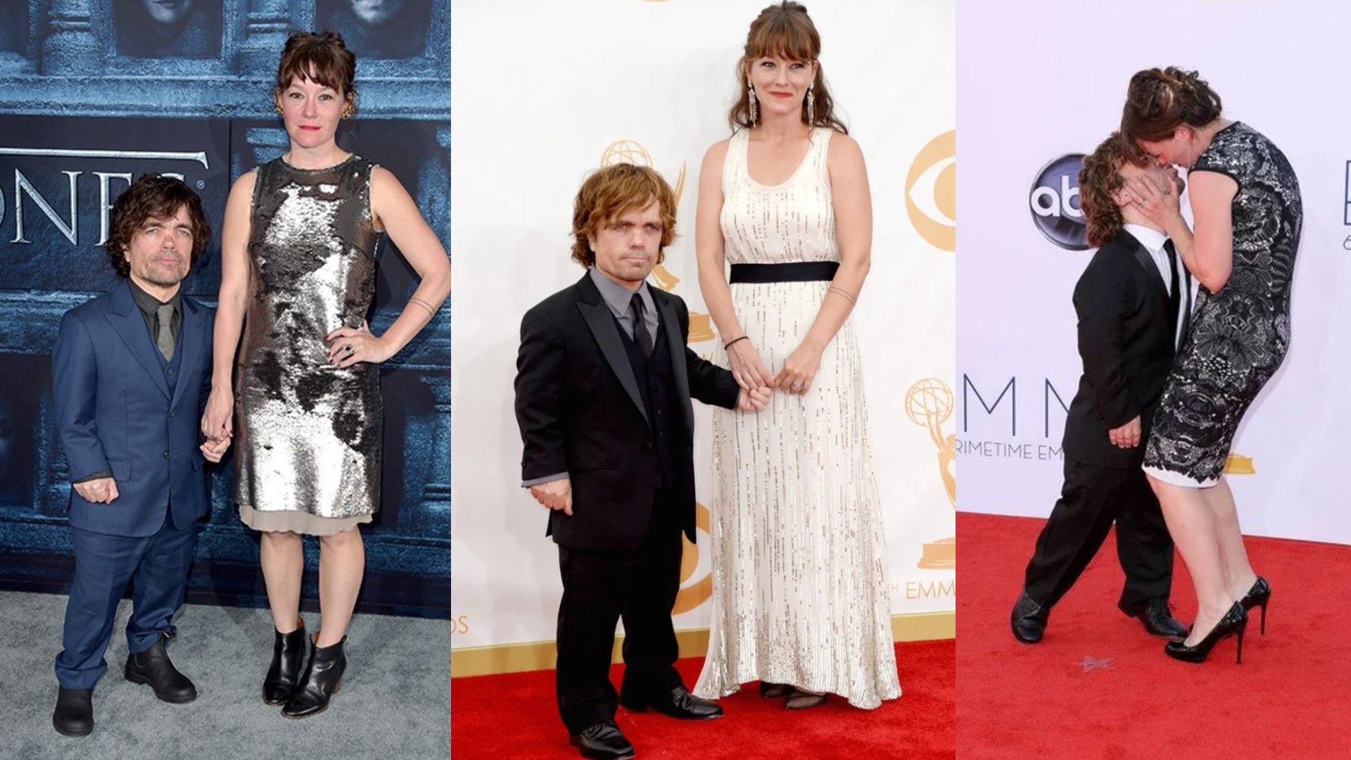 Peter Dinklage i Erica Schmidt - wspólne zdjęcia z wydarzeń publicznych, kolaż trzech fotografii