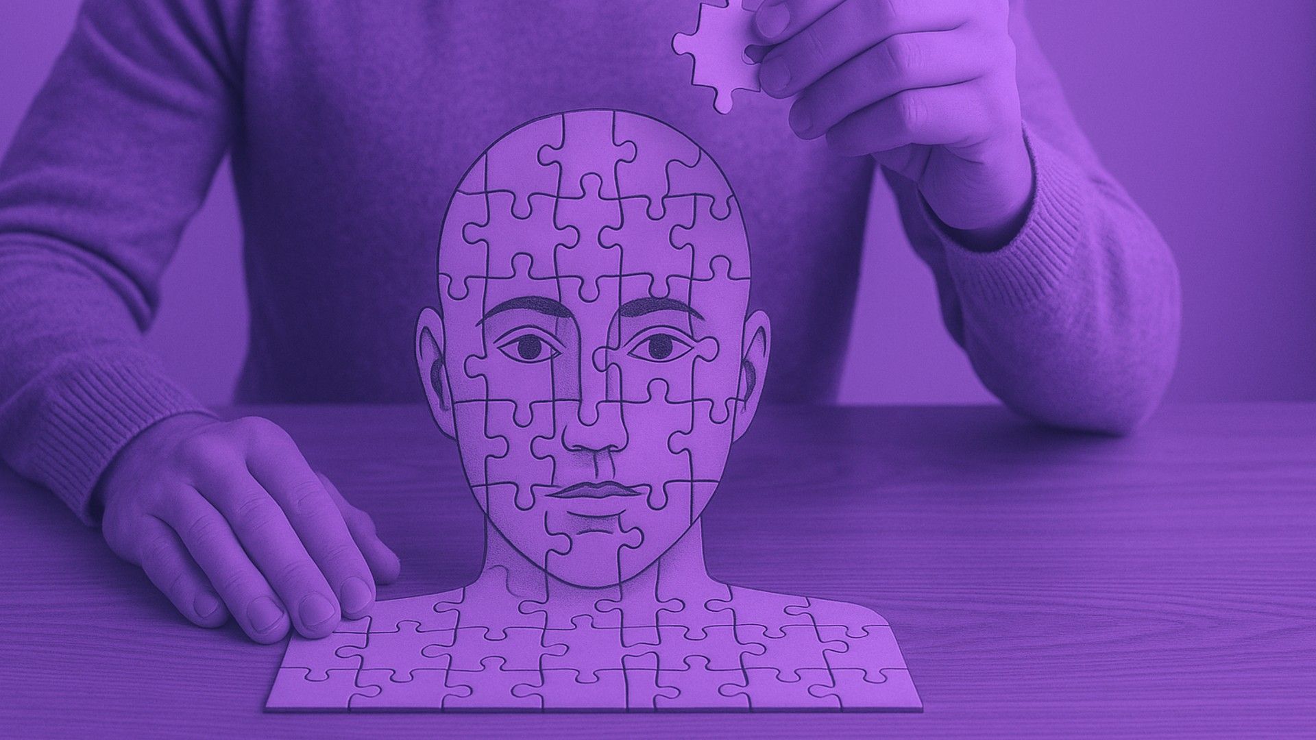Osoba ułożyła puzzle w kształcie ludzkiej głowy