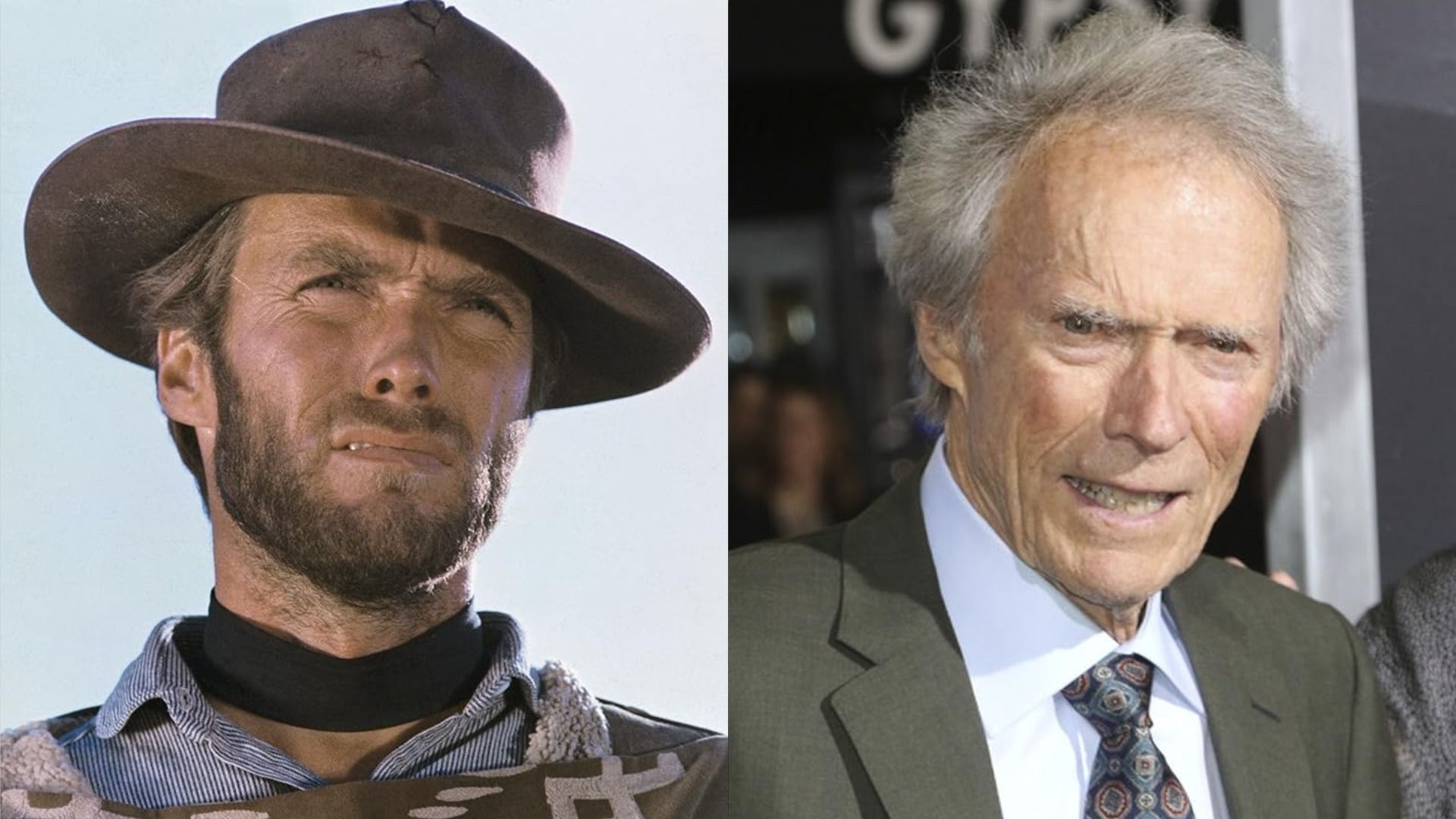 Aktor i reżyser Clint Eastwood w kapeluszu na tle nieba i w zielonej kurtce na czerwonym dywanie