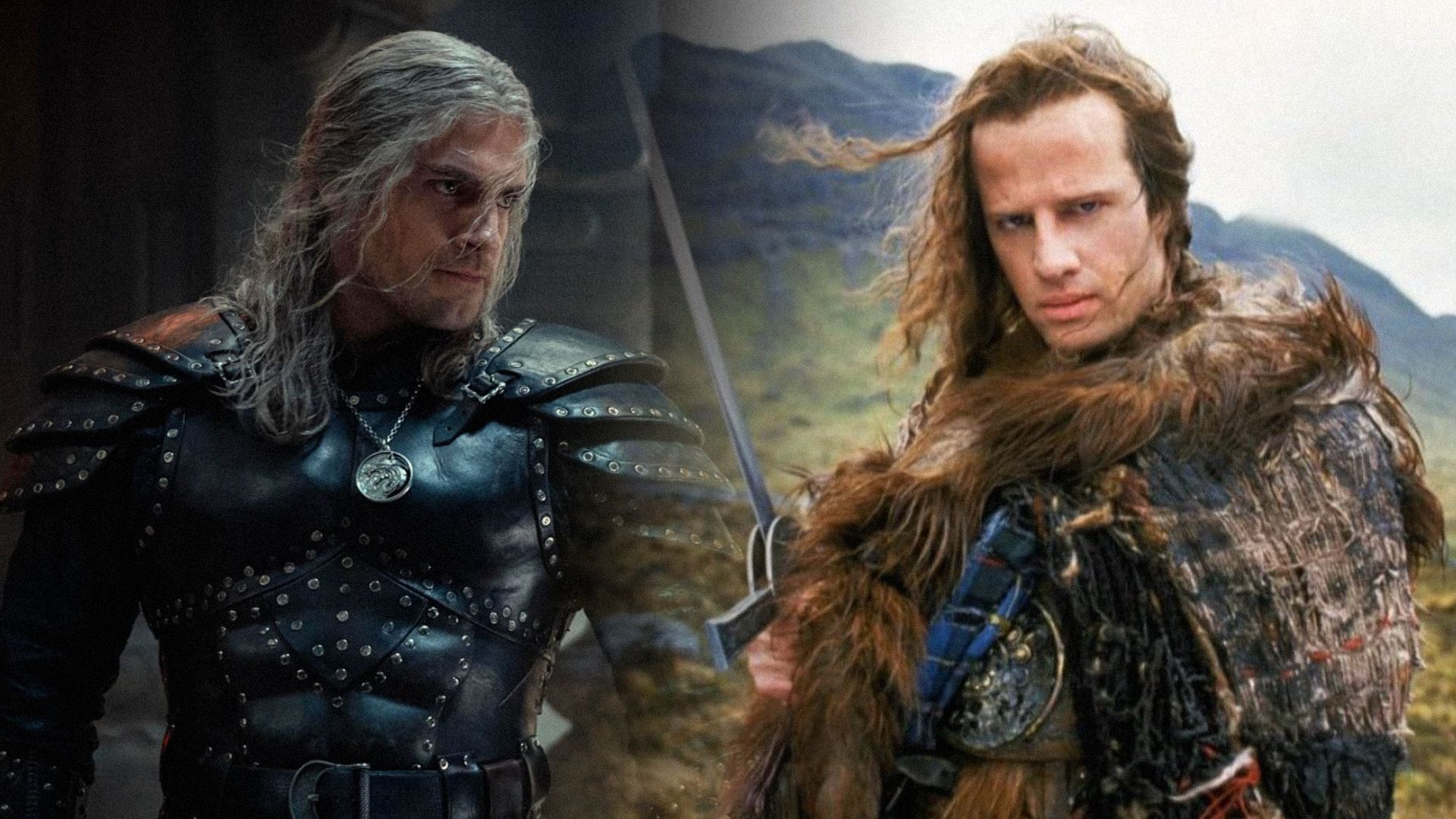 Aktor Henry Cavill jako Wiedźmin i aktor Christopher Lambert jako Connor MacLeod