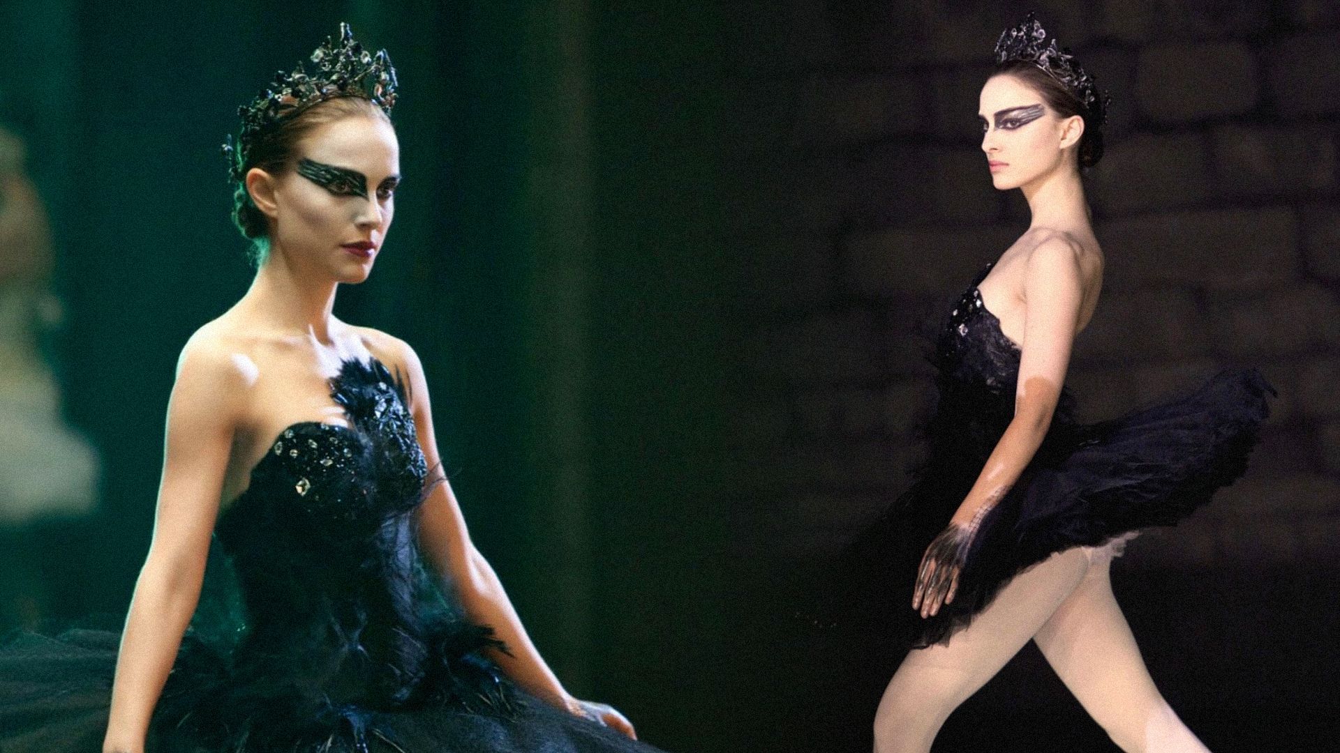 Aktorka Natalie Portman w czarnym kostiumie baleriny