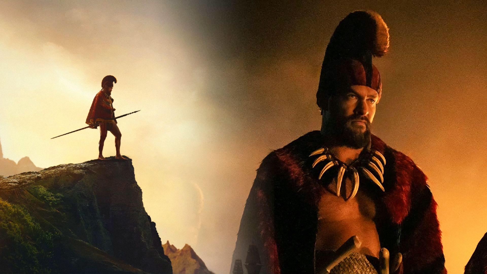 Aktor Jason Momoa w tradycyjnym hawajskim stroju z naszyjnikiem z kości