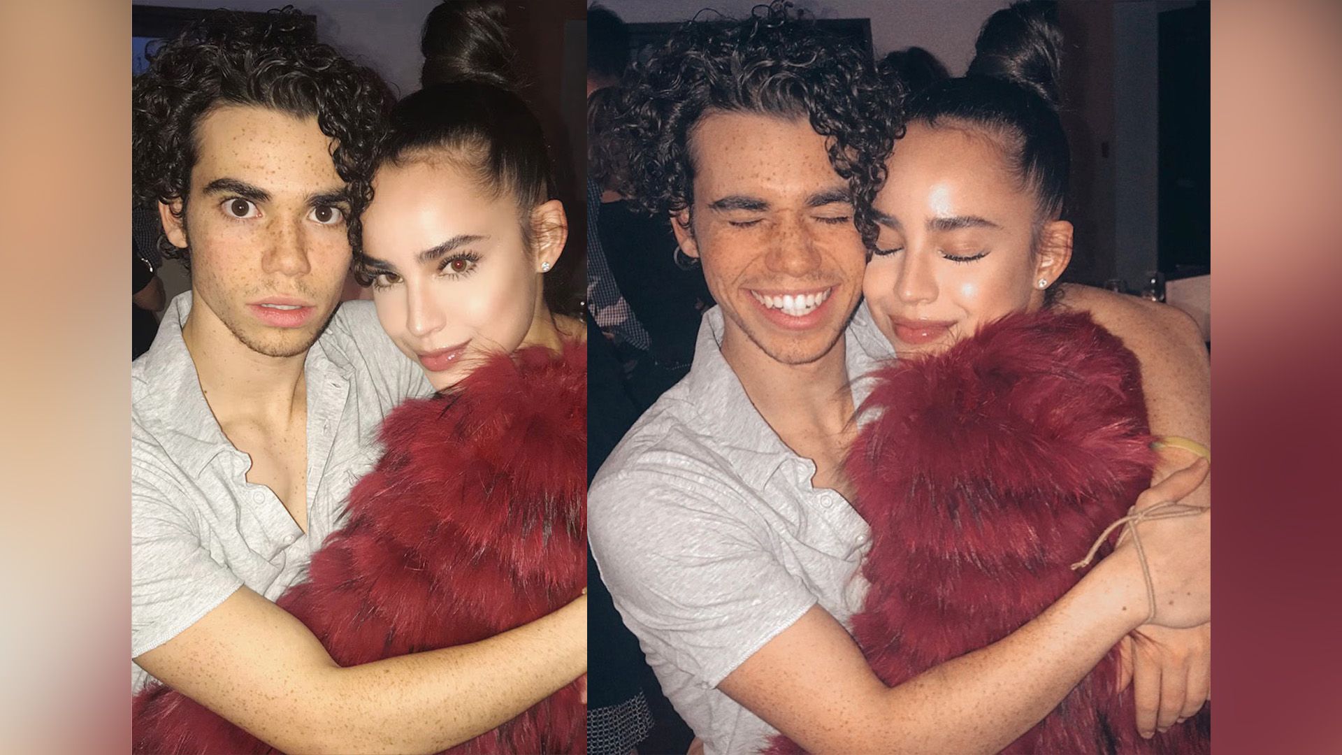 Sofia Carson i Cameron Boyce przytulający się i śmiejący