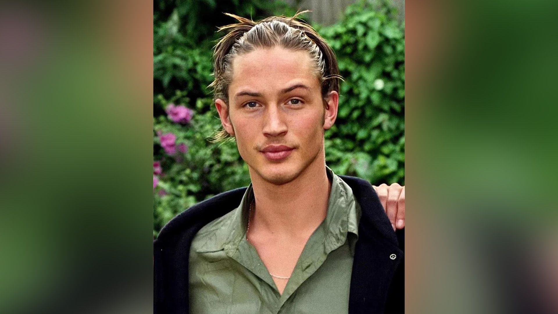 Młody Tom Hardy w zielonej koszuli