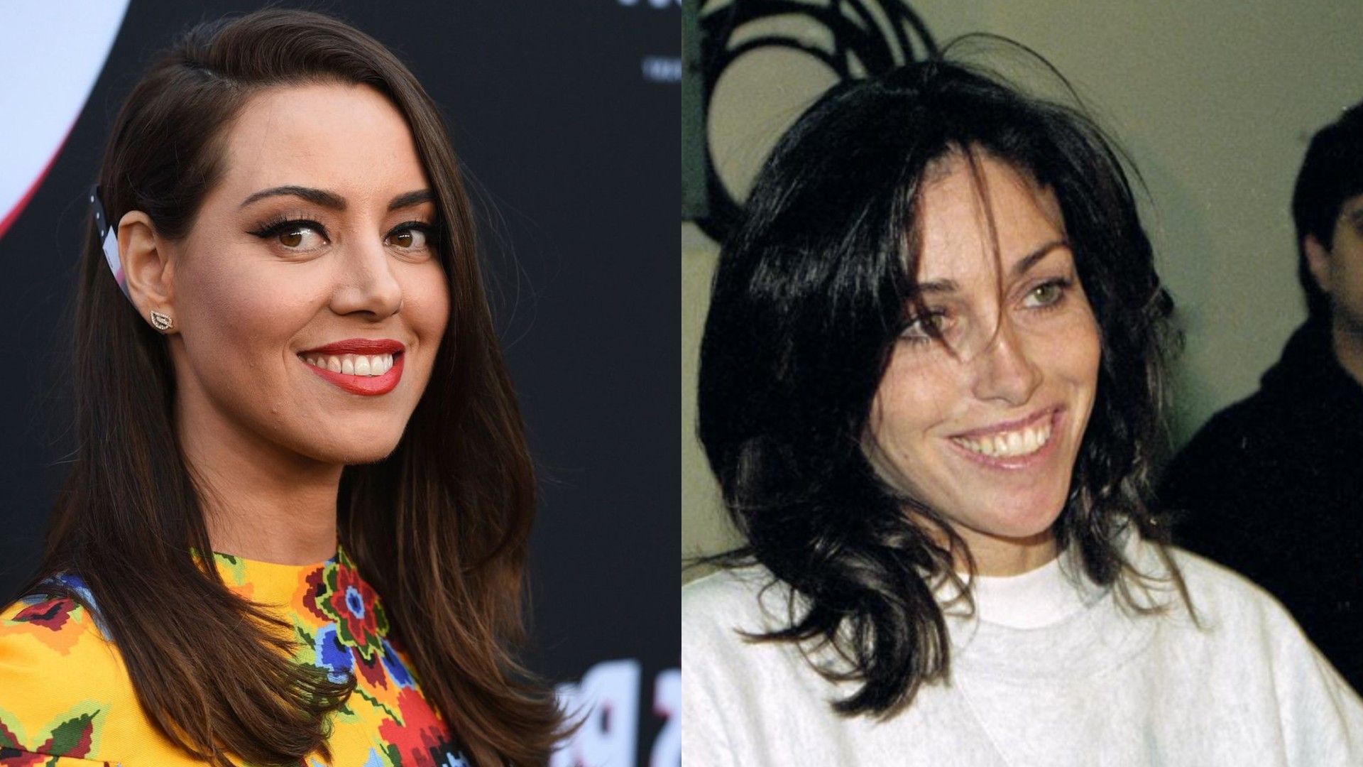 Kolaż dwóch zdjęć: z lewej uśmiechnięta aktorka Aubrey Plaza, z prawej Heidi Fleiss