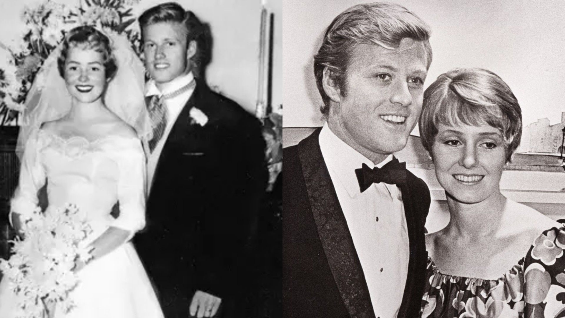 Robert Redford i Lola Van Wagenen, kolaż dwóch zdjęć: ślubne i późniejsze