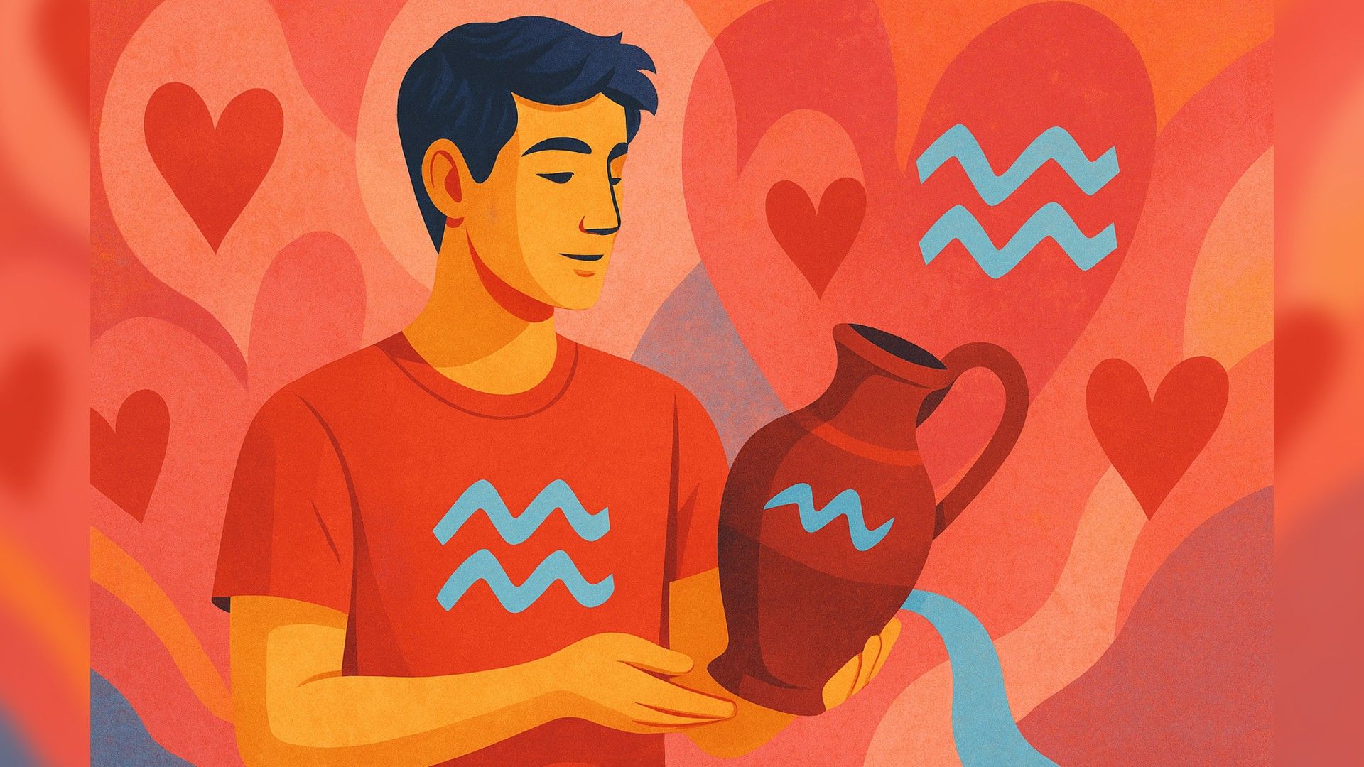 Mężczyzna Wodnik, romantyczna atmosfera, pomarańczowa paleta kolorów