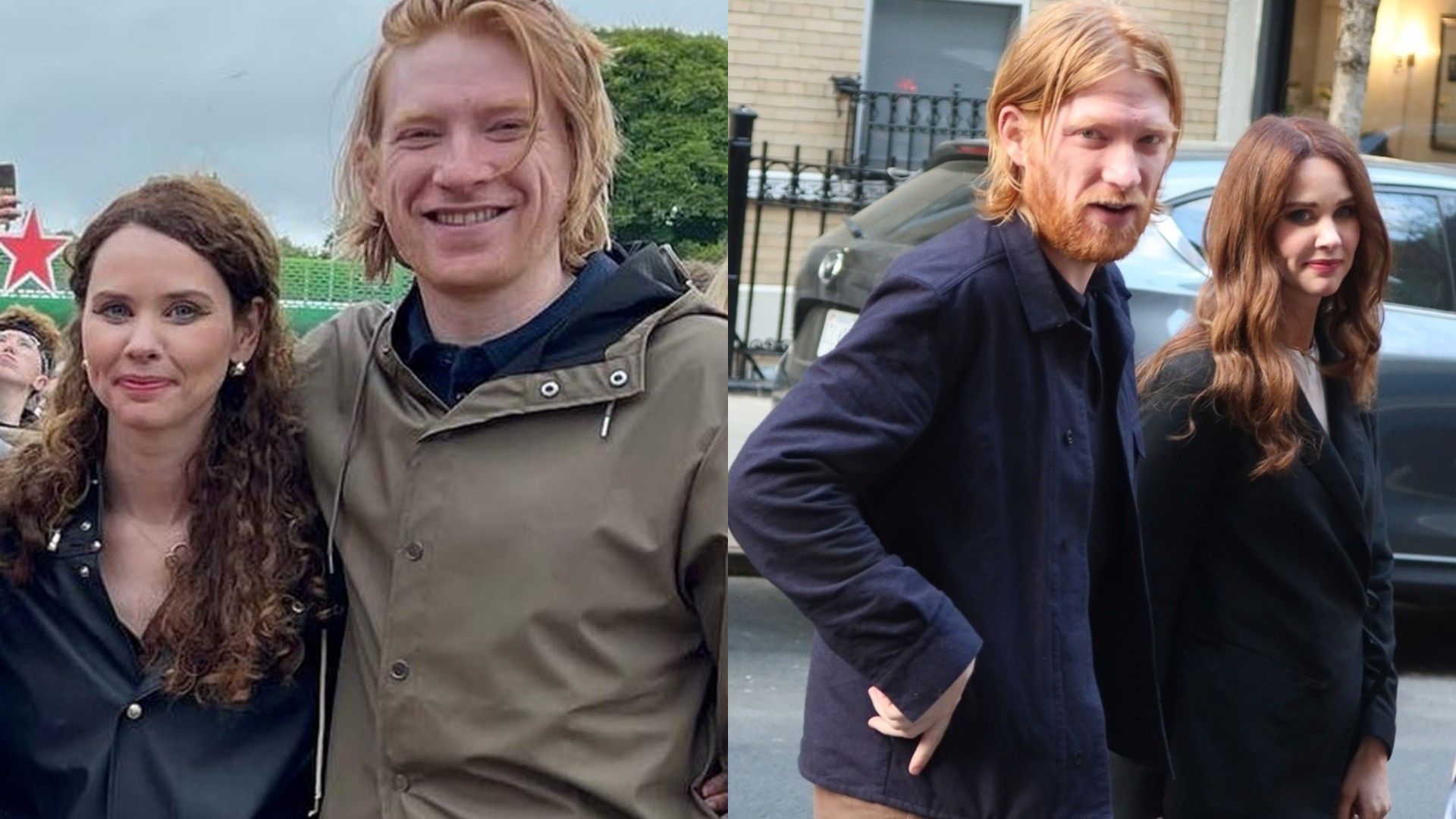 Domhnall Gleeson i Juliette Bonass, kolaż dwóch wspólnych zdjęć